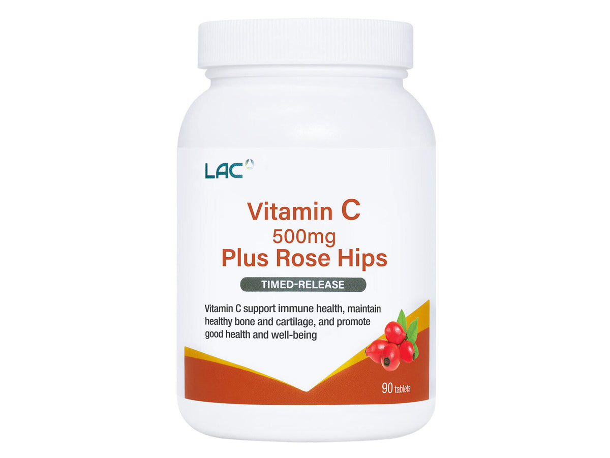 LAC Vitamin C 500mg Plus Rose Hips Timed-Release - 90 tablets