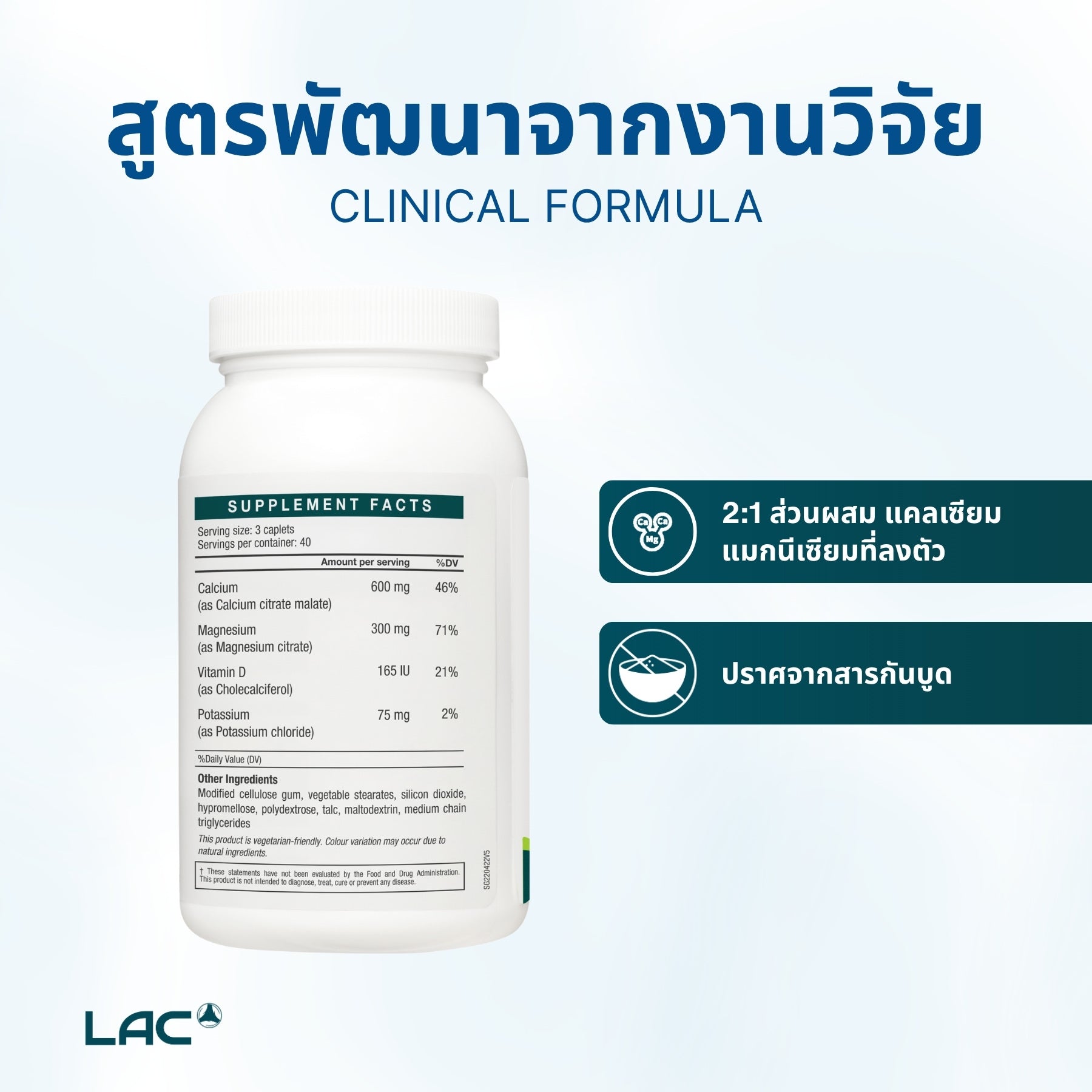LAC FullCal® 800 - Optimal 2:1 Calcium Magnesium Formula (120 caplets)